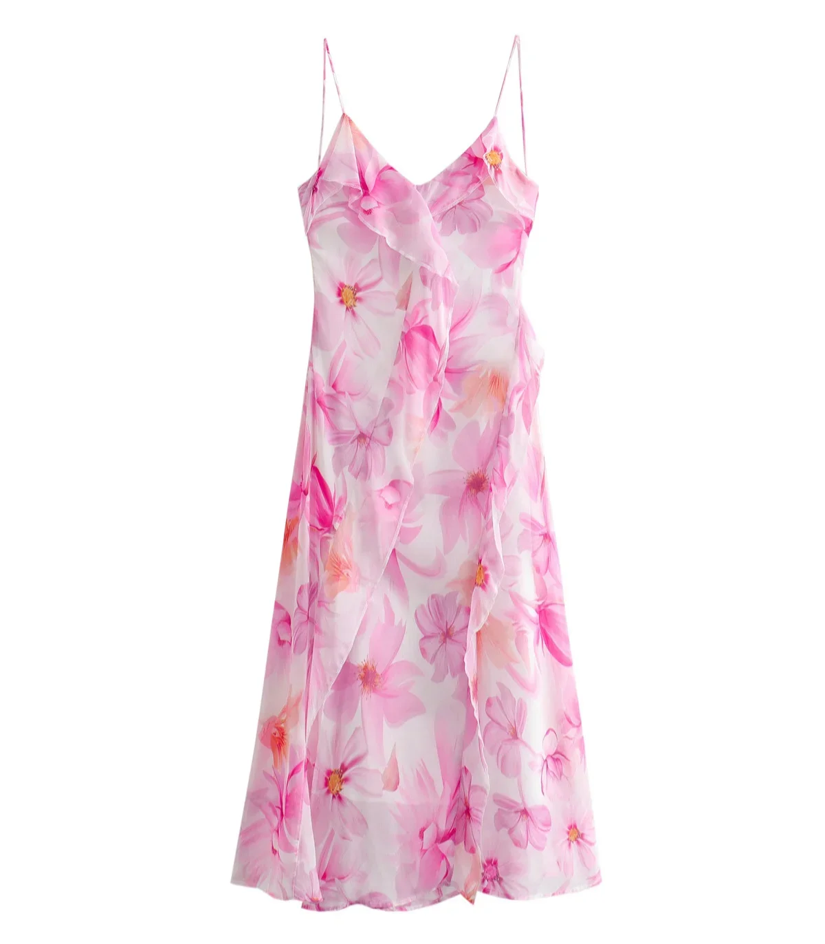 

Women's summer fashion ruffle edge print decoration sexy split midi dress retro sleeveless backless lace up women's dress Mujer