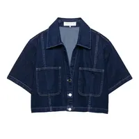 DUOPERI Women Fashion 2 Piece Sets Denim Navy Blue Short Sleeves Shirts & Casual Skirt Skort  Female Chic Shorts Sets - Image 2