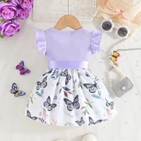 Dress For Kids 6-36 Months Cotton Ruffle Sleeve Cute Butterfly Floral Summer Princess Formal Dresses Ootd For Newborn Baby Girl 4