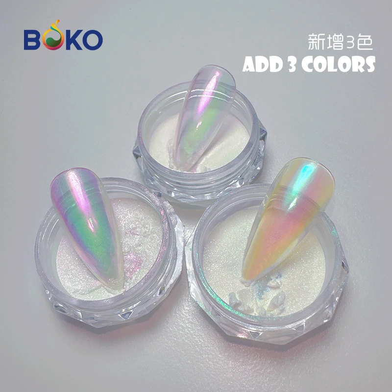BOKO 0.3g Color Shifting Aurora Mermaid Nail Art Glitter Powder Mirror Chrome Pigment Rubbing Dust