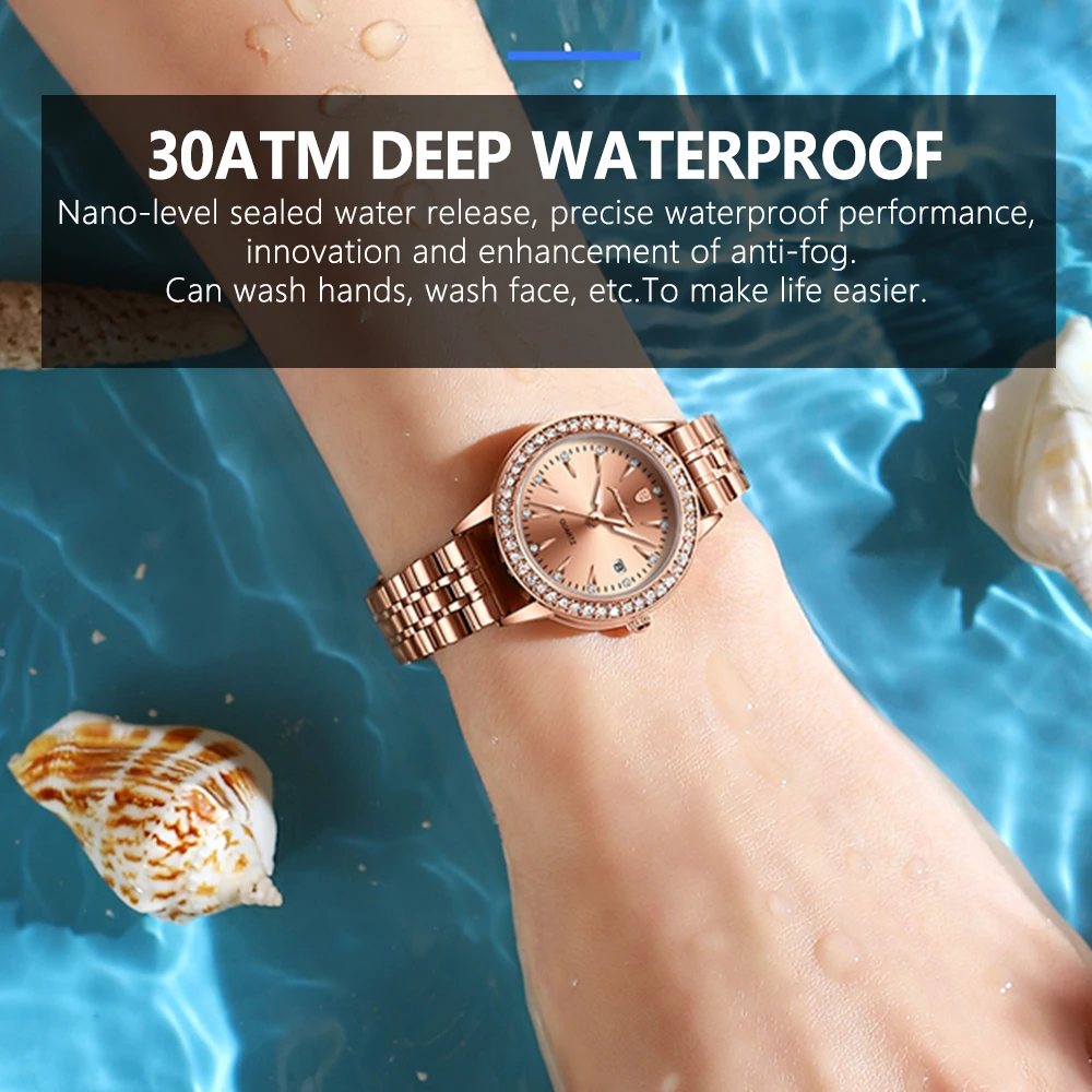 POEDAGAR Women's Watches Elegant Fashion Original Quartz Watch for Girl Diamond Bezel Waterproof Stainless Steel Luminous Date 3