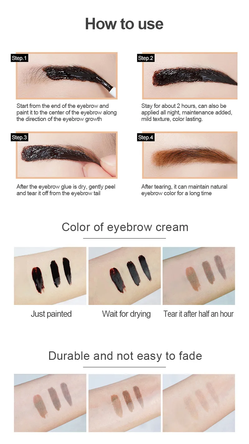 Description Picture 6 of itemWaterproof Peel-off Eyebrow Gel Natural Black/Brown Tint Lasting Eye Brow Enhancer Liquid Makeup Easy Tear Wear for Eyebrows