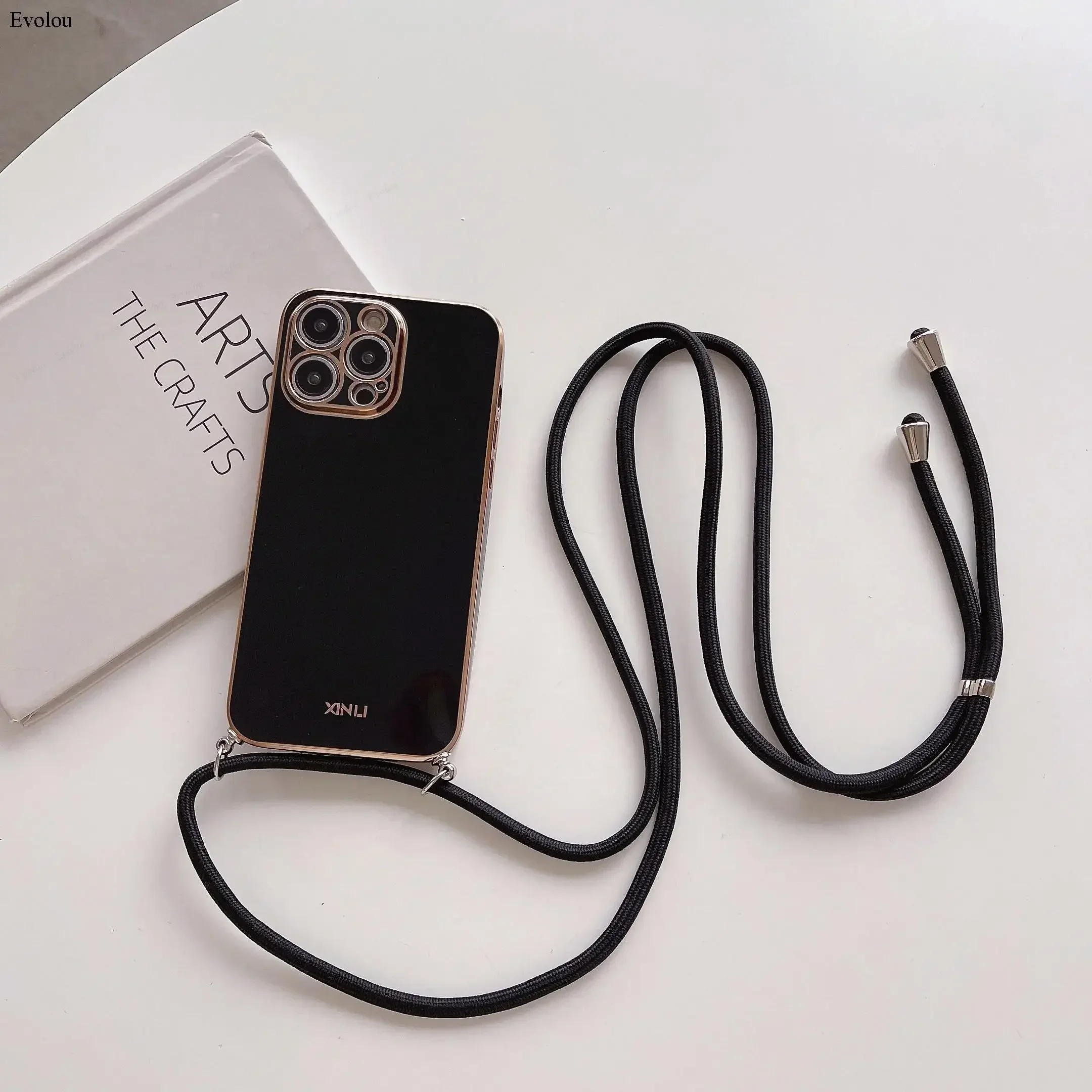 Crossbody Lanyard Plating Case with Soft TPU Lens Protection - Shockproof Cover
