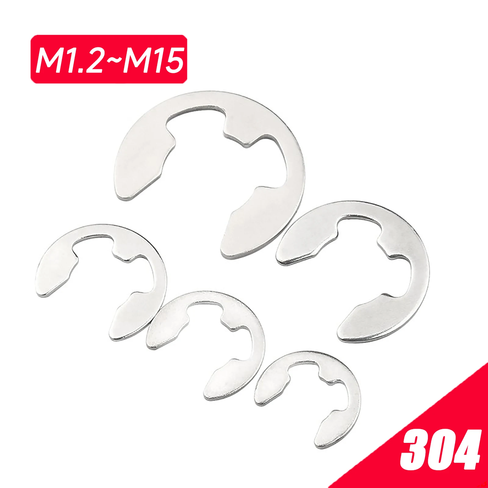 

1.2mm 1.5mm 2mm 2.5mm 3mm 3.5mm 4mm 5mm - 15mm GB896 DIN6799 A2 304 Stainless Steel External E-Clips Retaining Washers C-Clip