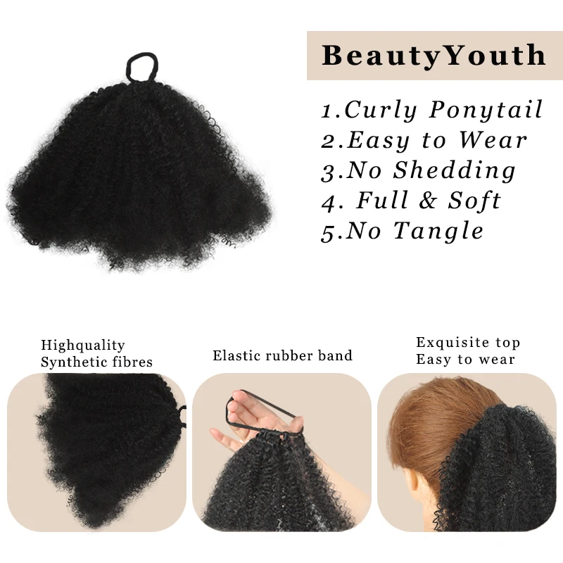 Elastic Rubber Band Ponytail Extended by 8 inches Short African Curly Ponytail African Women Fluffy Ponytail Synthetic Wig