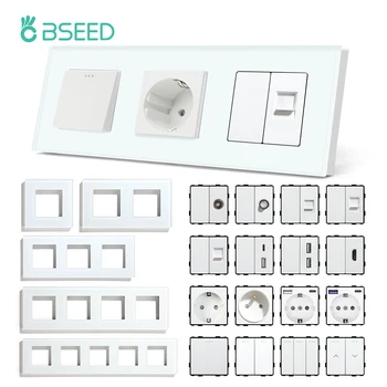 BSEED Mechanical ปุ่มสวิทช์ทีวี ST CAT5 RJ45 ปลั๊ก Type-c USB EU ฝรั่งเศส Power ซ็อกเก็ตฟังก์ชั่น DIY อะไหล่ฟรีผสม 1