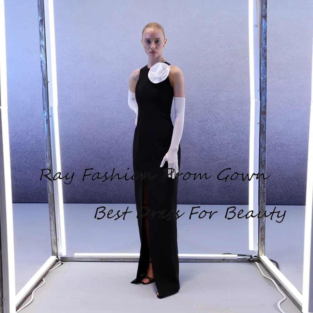 

Ray Fashion Mermaid Evening Dress O Neck With Straps Sleeveless With Handmade Flower Floor Length For Saudi Arabia فساتين سهرة