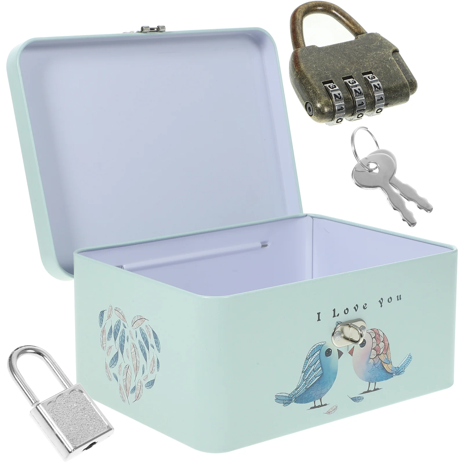 

1 Set Tinplate Storage Box Multi-functional Desktop Sundries Storage Box Delicate Metal Box with Lock