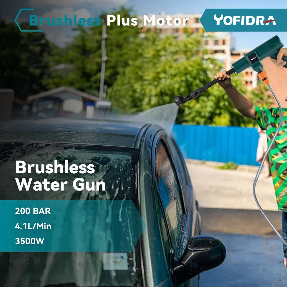 YOFIDRA 200Bar Brushless Electric High Pressure Washer Water Gun 6IN1 Cordless Car Washer Cleaning Garden For Makita 18V Battery 6