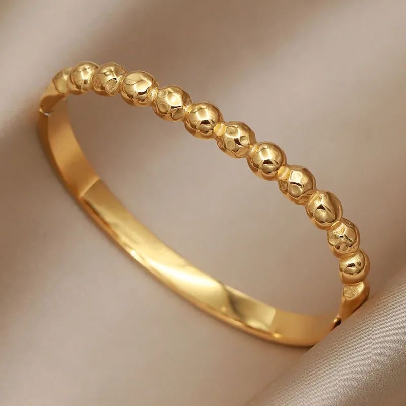 Stainless Steel Metal Beads Bangles&bracelets for Women Fashion Brand Jewelry Simple Style Bangles Accessories