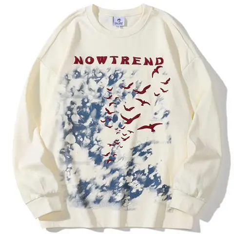 Men Women Tshirt Streetwear Hip Hop Retro Graphic Birds Graffiti T-Shirt Long Sleeve Autumn T Shirt Cotton Harajuku Tops Tees