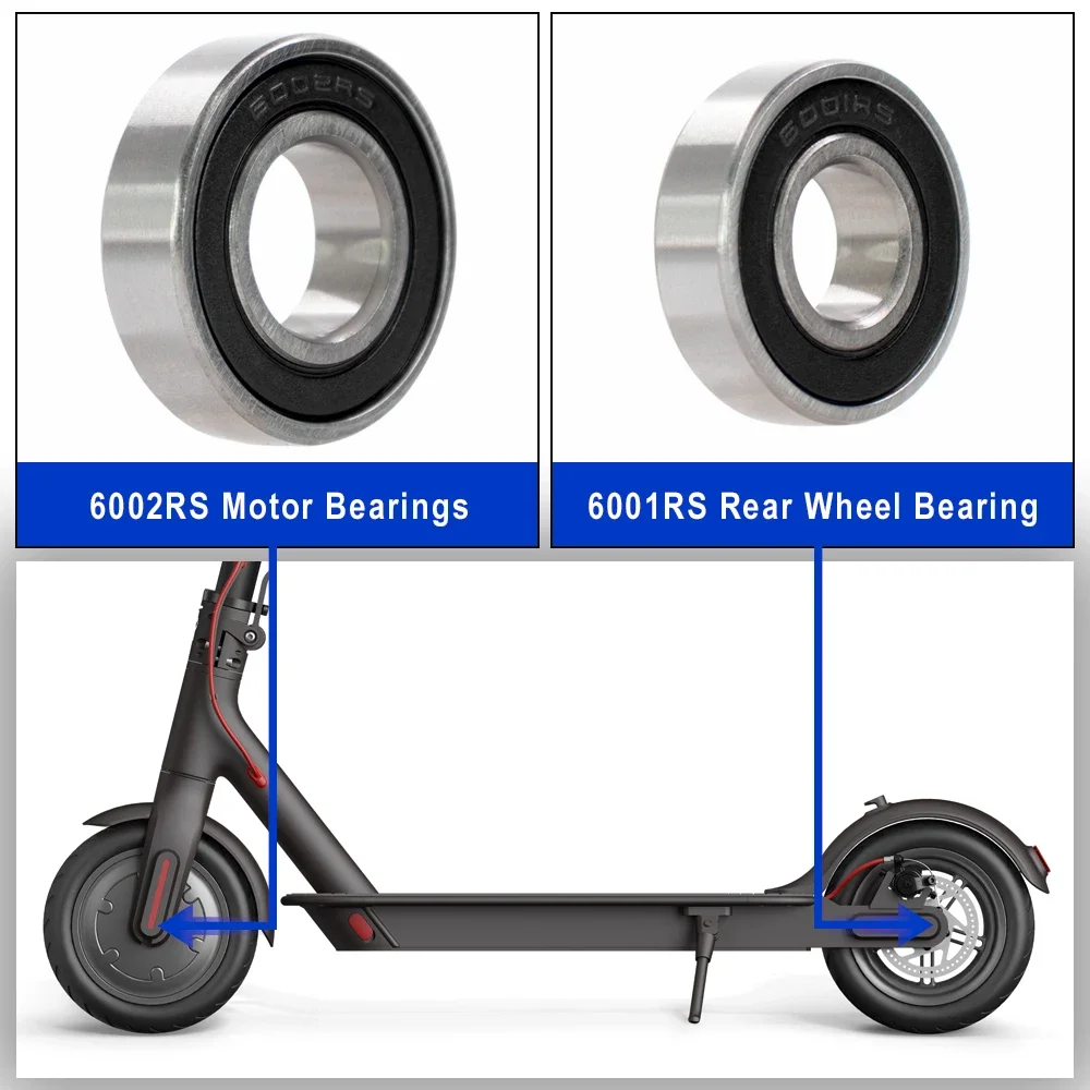 1-10 Stück 6001RS 6002RS Kugellager aus Stahl, doppelseitig, mit Gummi abgedichtet, tiefe Nut für Xiaomi M365 Pro1S E-Scooter – Detail 8