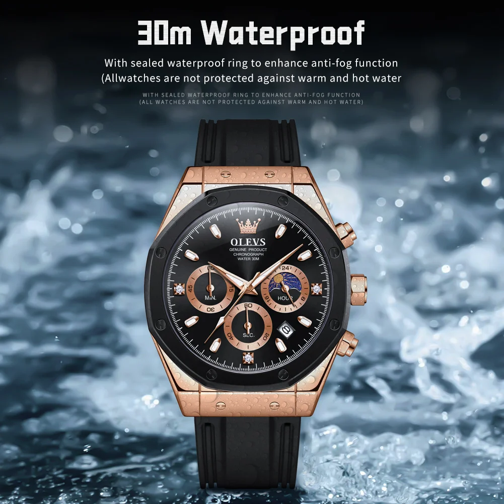 OLEVS Men's Waterproof Luminous Quartz Fashion Sport Watch
