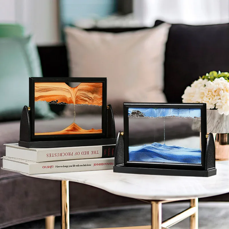 Rotatable Moving Sand Art Picture Square Glass 3D Sandscape in Motion Quicksand Hourglass Creative Flowing Sand Home Decor Gifts