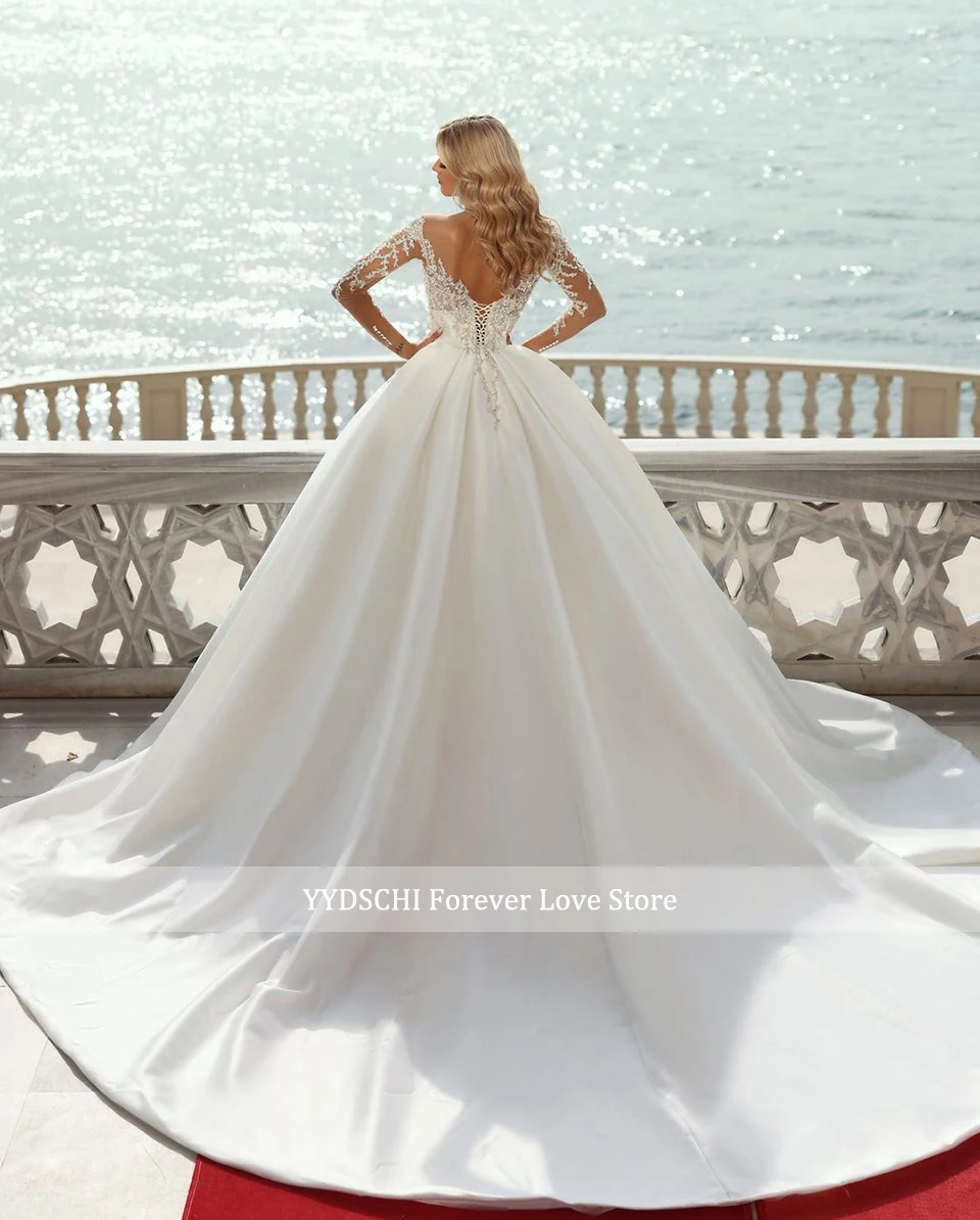 Luxuriöses Illusions-Ballkleid mit Langen Ärmeln Hochzeitskleider 2026 Funkelnde Perlen Verzierte Transparente Ausschnitte Brautkleider Vestido De Novia – Detail 4