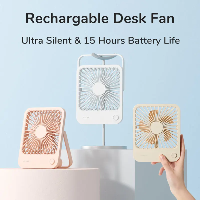 JISULIFE Portable Small Desk Fan Ultra Quiet Table Fan USB Rechargeable