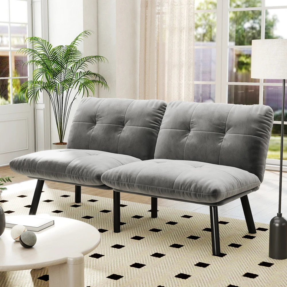 Multifunktionales umwandelbares Schlafsofa – 2-Sitzer-Futon mit klappbarem, hochdichtem Schaumstoff, Gästebett für kleine Räume, einfache Montage – Detail 8