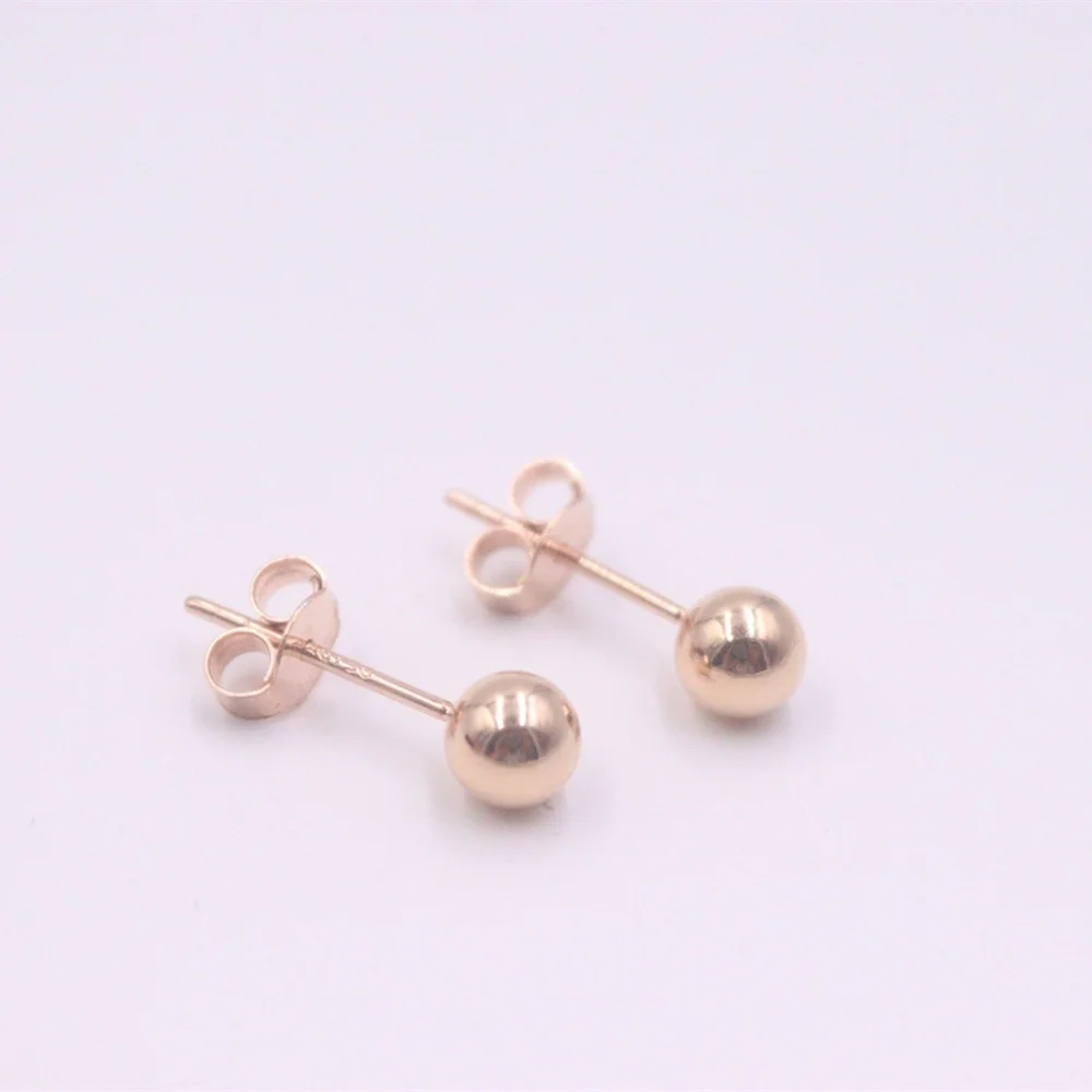 

Real Pure 18K Rose Gold Stud Women Gift Lucky Smooth Glossy Ball Earrings 1.2-1.4g