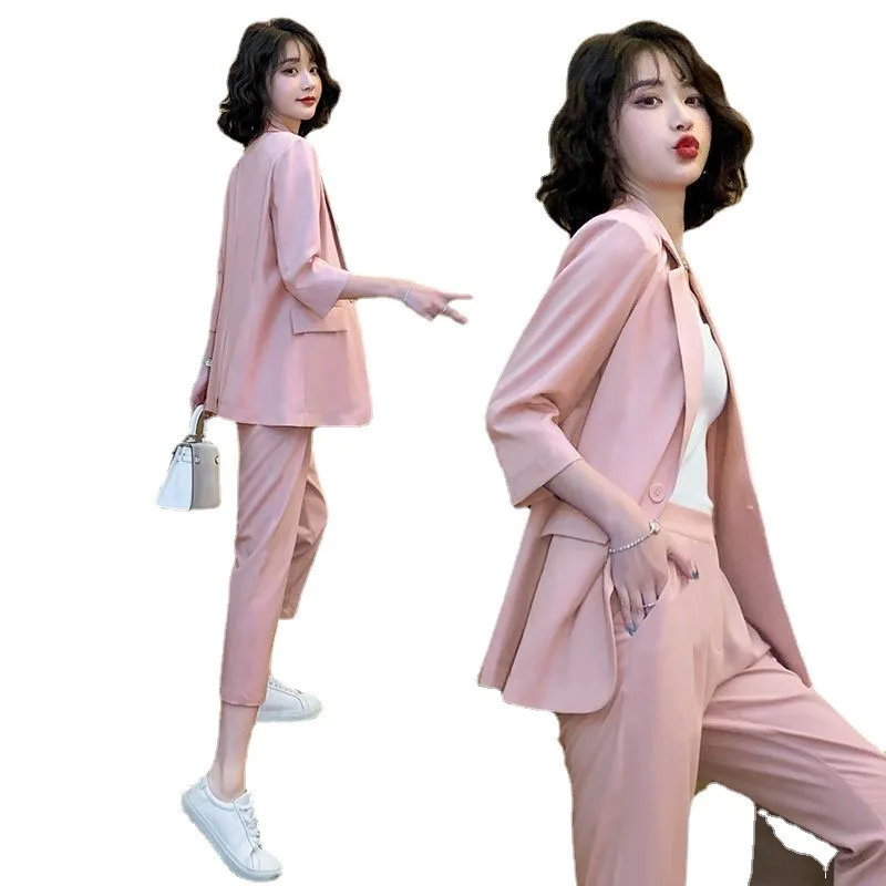

2023 New Coat Two-piece Elegant Woman Comfortable Clothes Pants Suit Summer South Korea Fashion Temperament Leisure Plus Size
