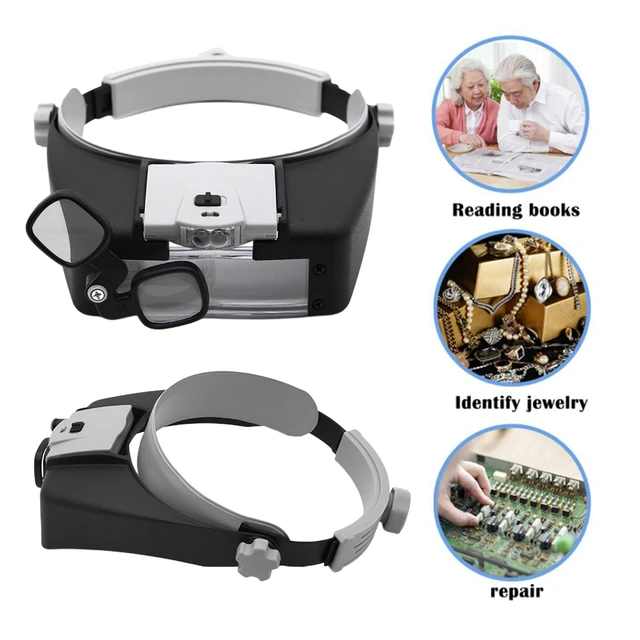 Headband Magnifier with 2 LED Light Head Magnifying Glass