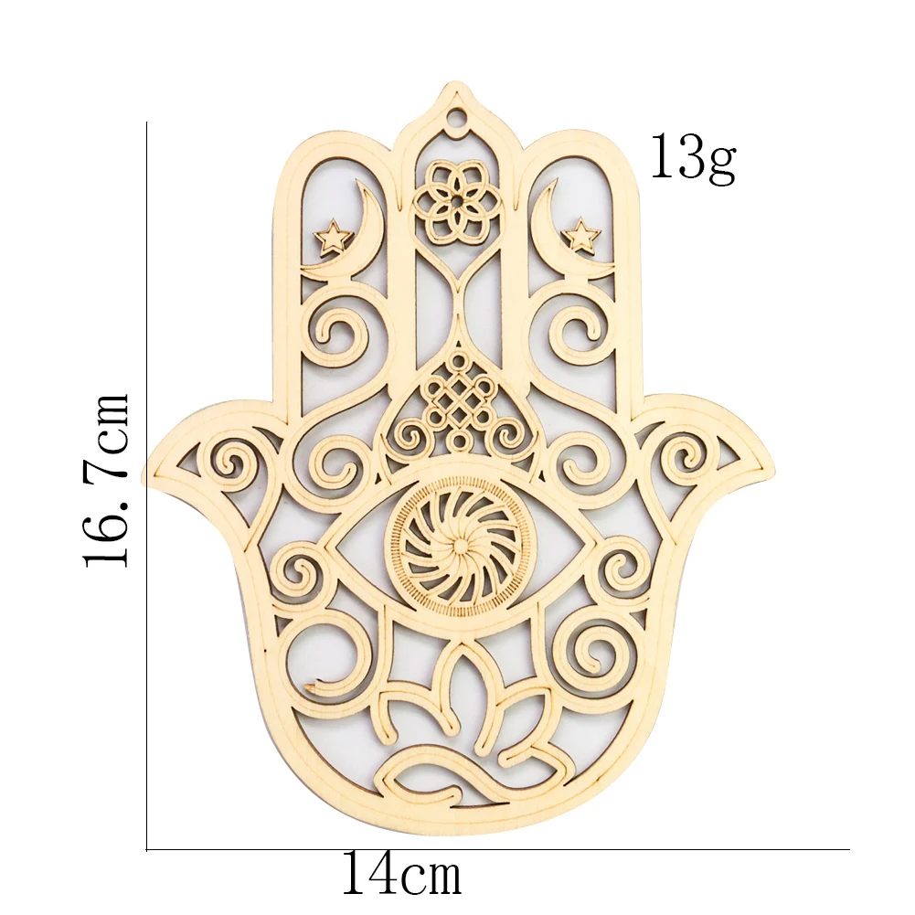 2pcs Fatima Hand Wooden Geometric Pattern Wall Hanging Art Crafts Evil Eye Log Ornaments Meditation Yoga Healing Home Decoration