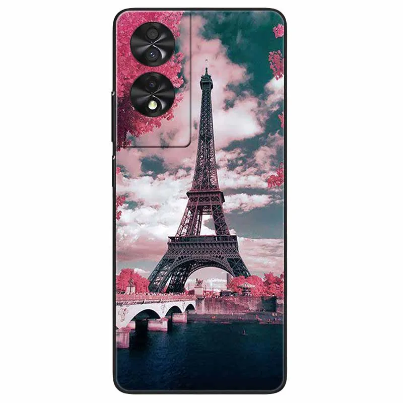 Floral Silicone Soft TPU Phone Cover with Black Bumper