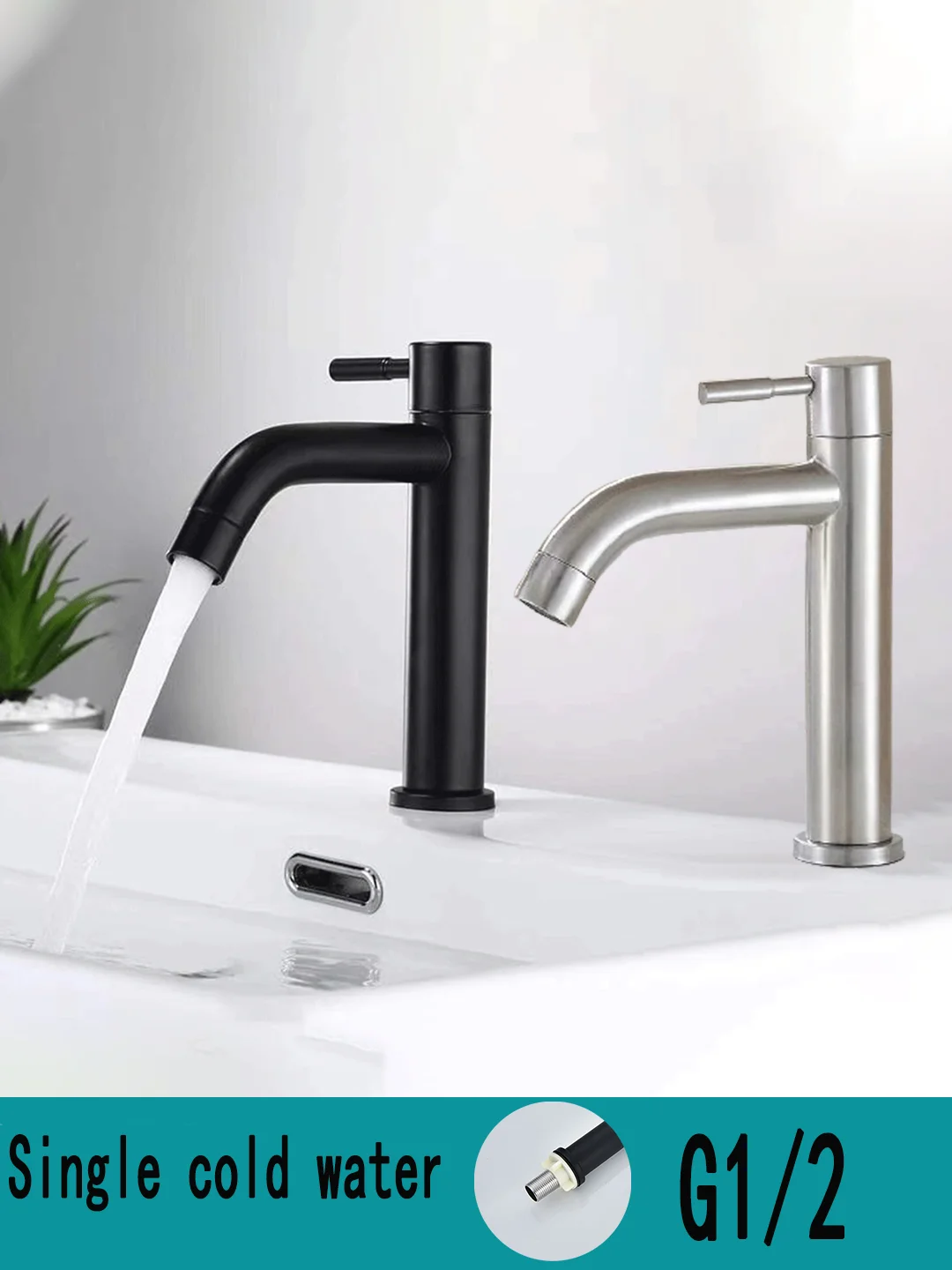 Basin Faucet Stainless steel washbasin faucet Single cold water 1/2 inch inlet Bathroom Balcony Kitchen Console