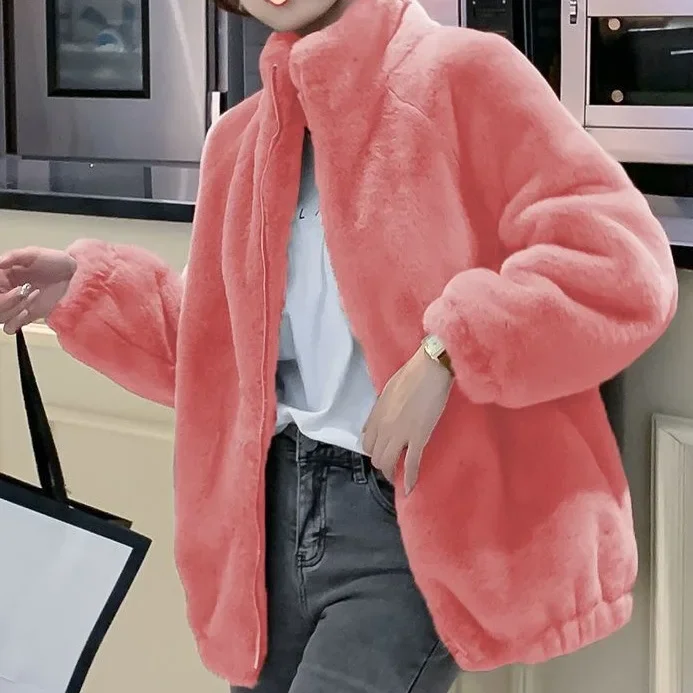 سميكة الصوف المرجاني المخملية المرأة الخريف الشتاء الوقوف طوق الدفء ملابس خارجية البلوز مزدوجة الوجهين المخملية سترة