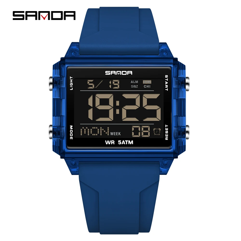 Unisex Trendy Rectangle Digital Sports Watch - Waterproof with LED Backlight