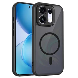 Luxury Frosted Matte Transparent Magnetic Phone Case for OPPO Reno16 Pro 5G (Black)