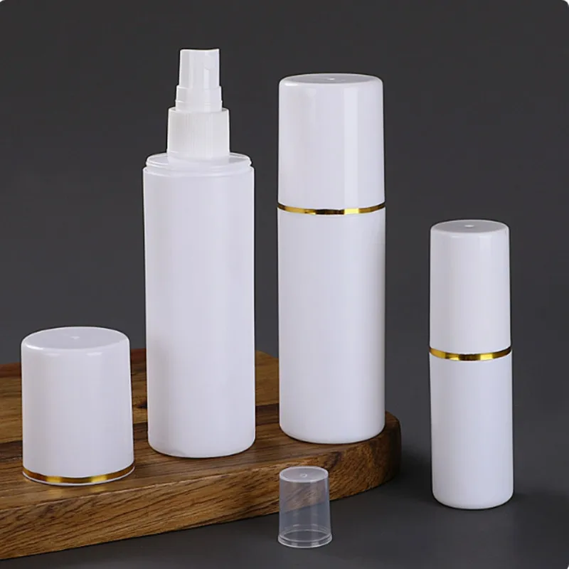 50PCS 30-150ml Round Spray Bottle With Gold Edge Cap Double Cap Alcohol Spray Bottle Toner Water Empty Container