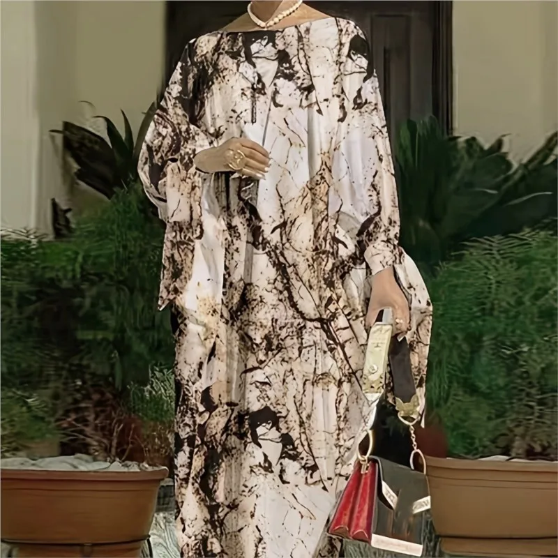 

African Dresses For Women Big Size Loose Printed Lace Long Maxi Dress Rob Fashion Muslim Abaya Boubou Africain Femme 2024 New