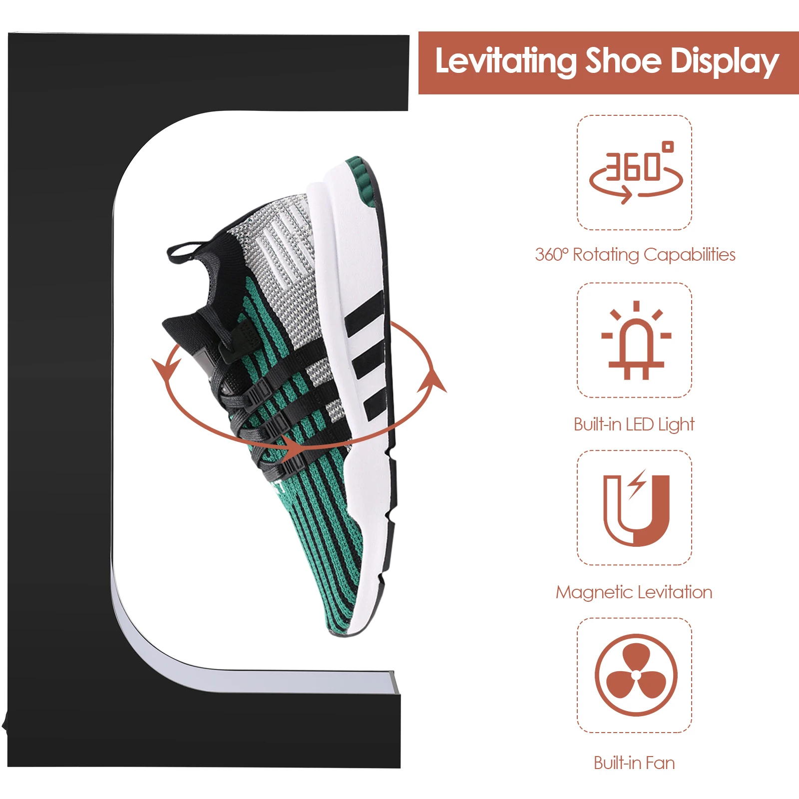 Présentoir de chaussures à suspension magnétique, affichage flottant à lévitation magnétique, télécommandé, lumières colorées