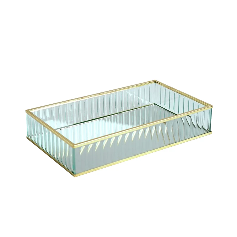 

Multifunction Glass Mirror Tray Gold Metal Edge Red Wine Plate Decorating Storage Tray Cake Tools Home Decoration