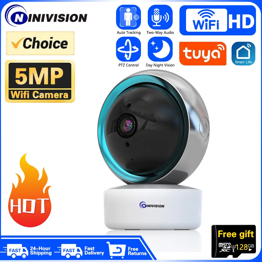Tuya Smart Life 5Mp Baby Monitor Wifi Ip Camera Auto Tracking Protection Indoor Mini Video Wireless Security Surveillance Cctv