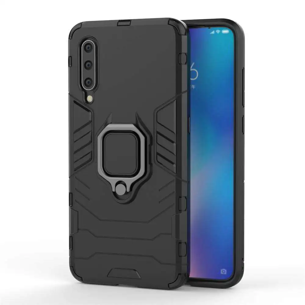 Luxury Armor Shockproof Phone Case with Metal Ring Holder - Silicone TPU and Hard PC Design