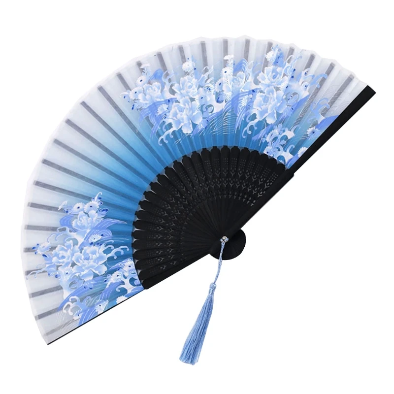 

Chinese Japanese Folding Fan Classical Dance Fan Tassel Elegent Hand Fan