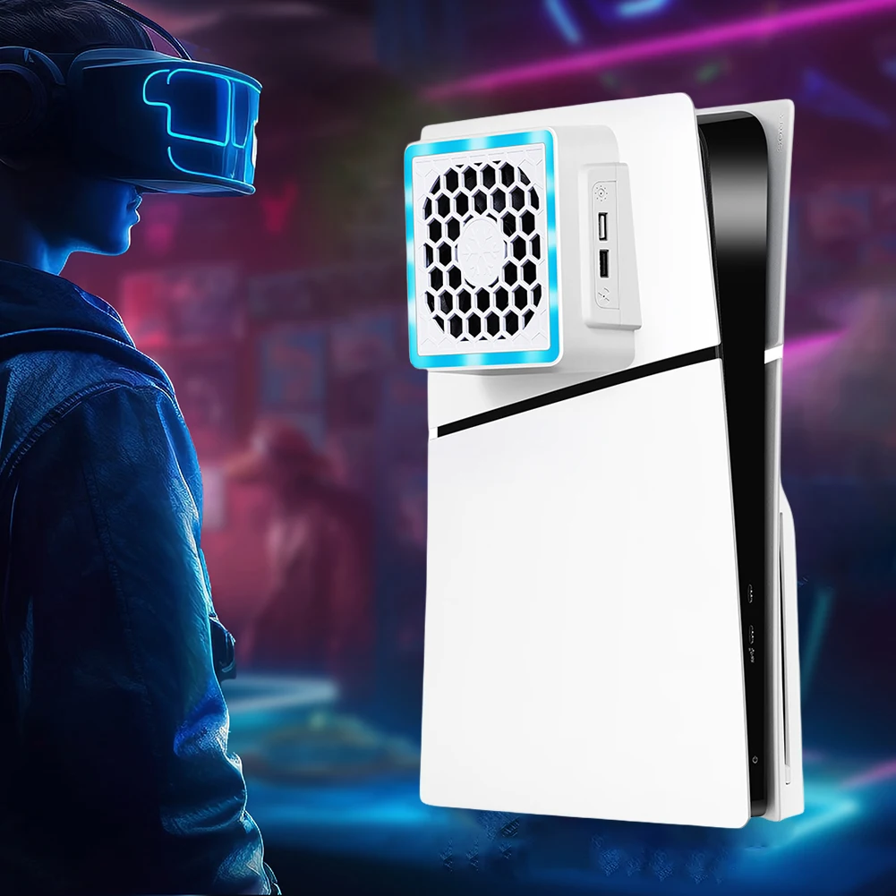 LED 조명 측면 장착 선풍기, 측면 장착 냉각 선풍기, PS5 SLIM 게임 콘솔용 측면 쿨러, USB 포트 2 개