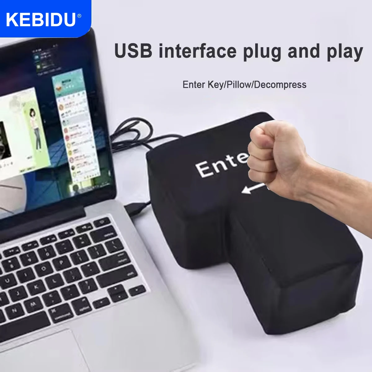 Big USB Enter Key Mouse Anti Stress Button Decompression Computer Any Vent Pillows Button Desktop Pillow For Programmer Worker anti stress button