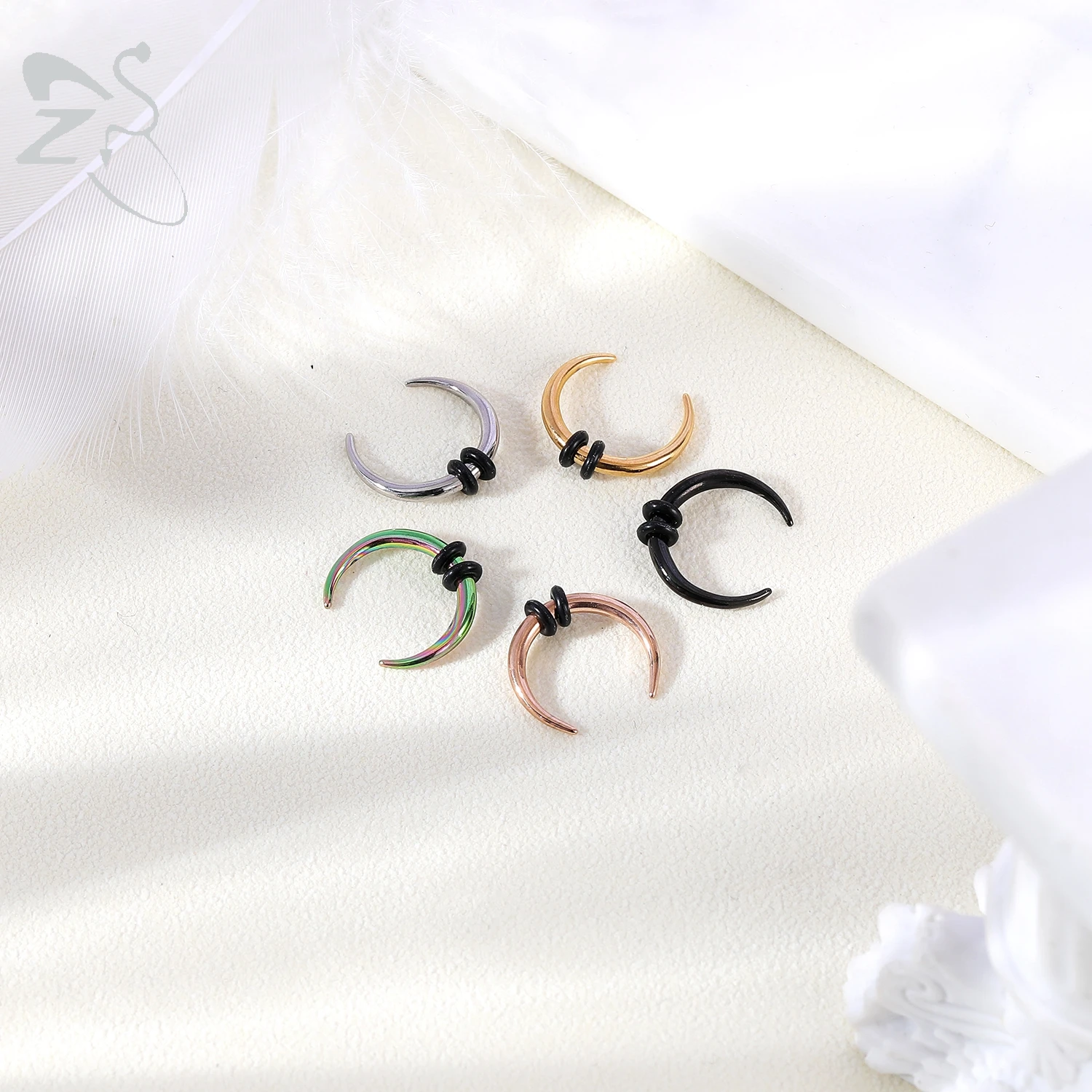 ZS 1 개 14G/16G 스테인레스 스틸 테이퍼 버팔로 코 링 경적 엄니 블랙 펑크 격막 코 피어싱, 오픈 격막 링 바디 쥬얼리