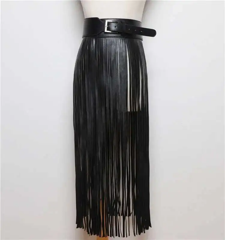 LANMREM Basics PU Leather Skirt Women Belt Black Color High Street Decoration Full Tassels Skirts Female New Fashion 2DC1326 15 Sfe8fc04436fa4fcc8ff4d10cef6cfd024