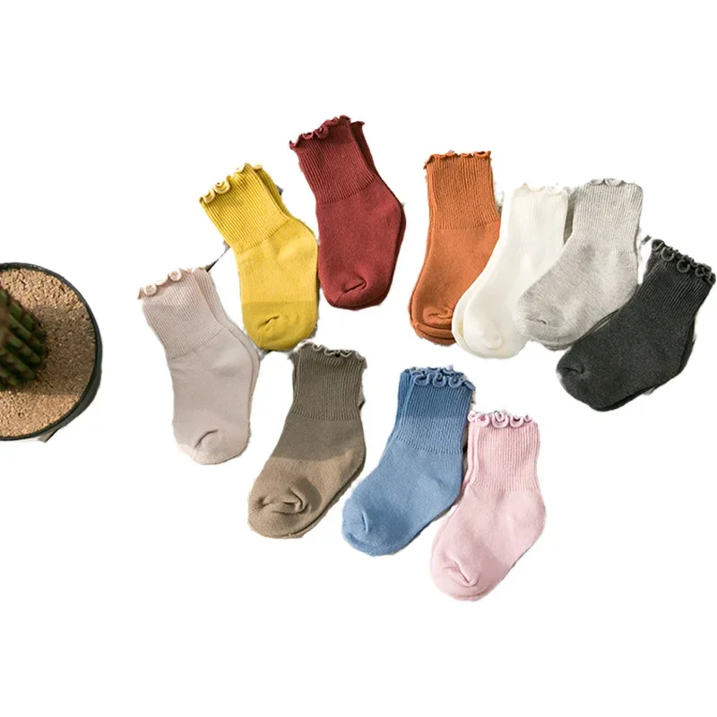 Baby Girls Boys Solid White Soft Cotton Socks Toddlers Kids Ruffle Princess Stockings for 1-10Y Newborn Children Infant