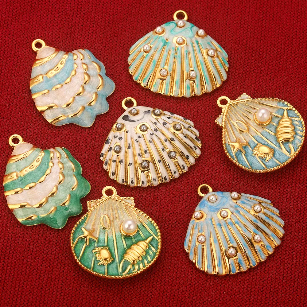 3 قطعة الفولاذ المقاوم للصدأ المينا الصدف قذيفة اللؤلؤ سحر قلادة موصل مواد المجوهرات صنع خلق سحر عقد دي اي واي