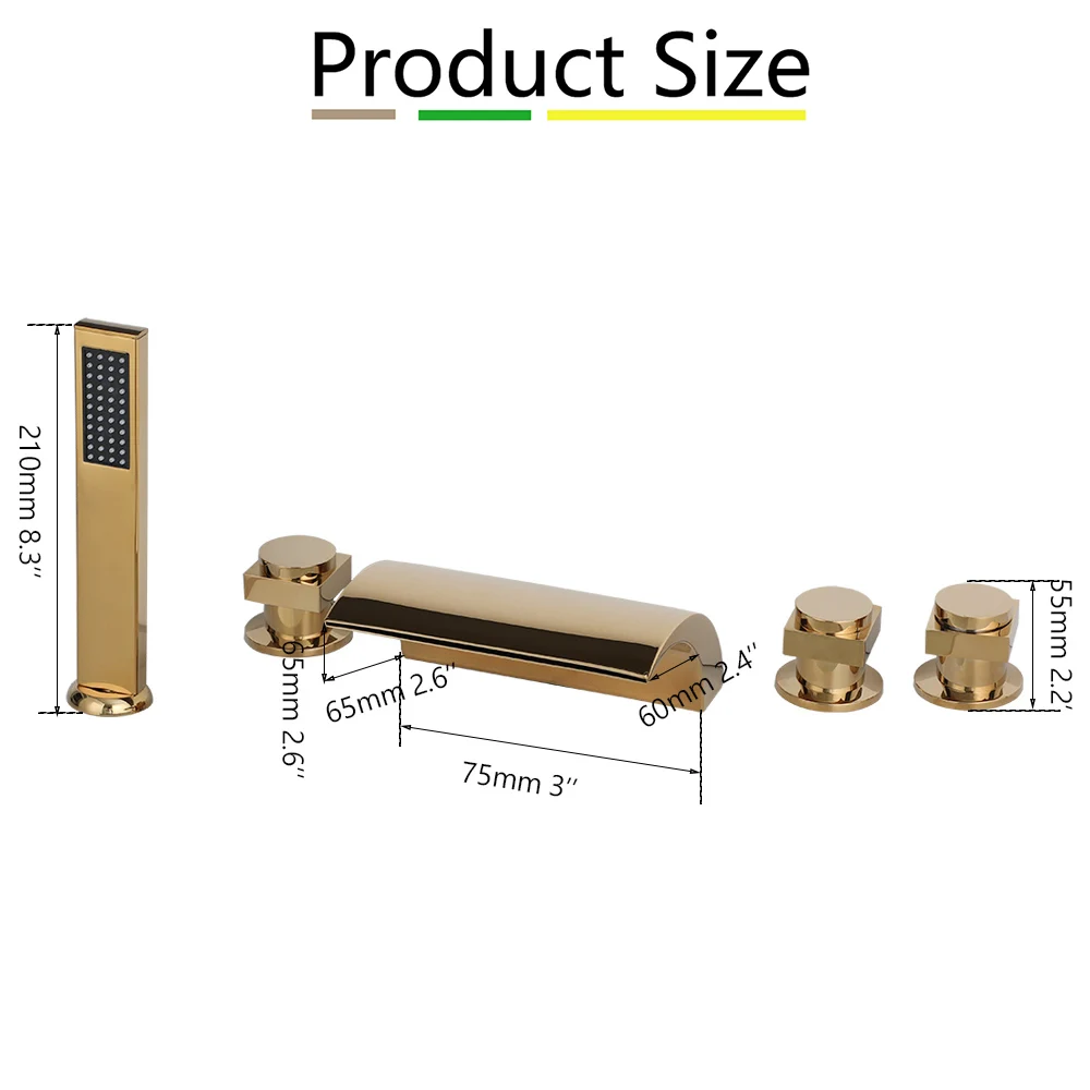 LED Brass Waterfall Filler Faucet with Handheld Shower Bathtub Faucet