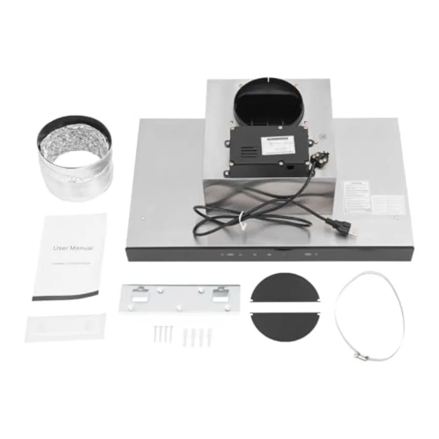 24 inch Under Cabinet Range Hood with 350CFM 3 Speed Exhaust Fan Wall Mount Cooker Hood with LED Light for Kitchen Ventilation