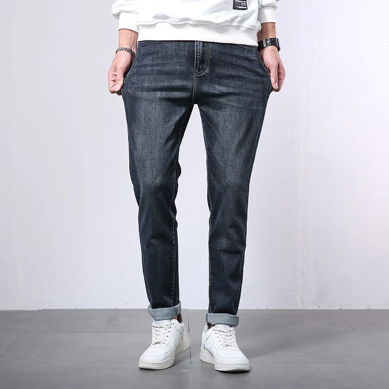 Men Extra Long Denim Jeans Stretched Plus Size Slim Fit Elastic Large Trousers Straight Pants 114CM 120CM 42 40 denim pants,denim trousers