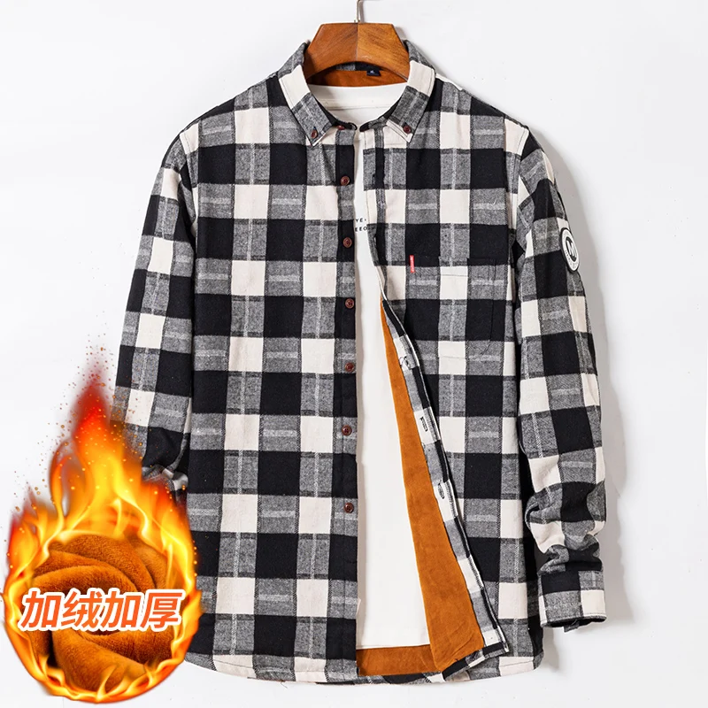 

2022 Autumn/Winter New Men's Classic Fashion Versatile Long-Sleeve Shirt Men's Fleece and Thick Warm High Quality Shirt