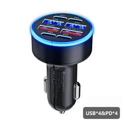 High-Power 100W Multi-Port Fast Charging USB-C Car Charger Adapter - 8 ports
