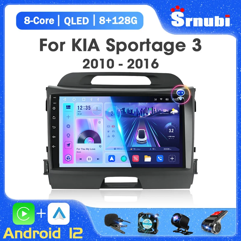 2 Din Car Android 12 Radio Per Kia Sportage 2010 2011 2012 2013 2014 2015 2016 Lettore Multimediale Autoradio Video Gps Navi Wifi