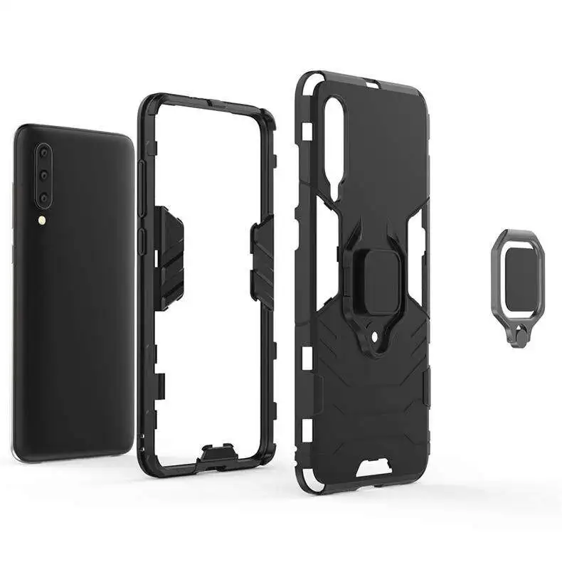 Luxury Armor Shockproof Phone Case with Metal Ring Holder - Silicone TPU and Hard PC Design